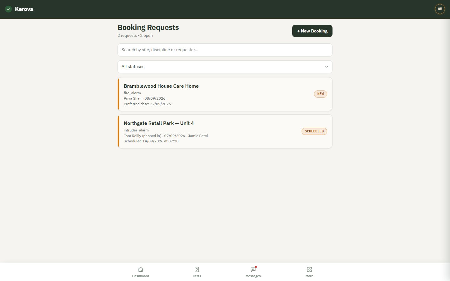 Booking requests